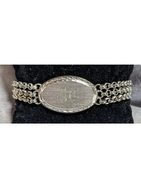 Vintage Classic Speidel USA S.A.C. Monogram ID Chain Bracelet Silver Tone